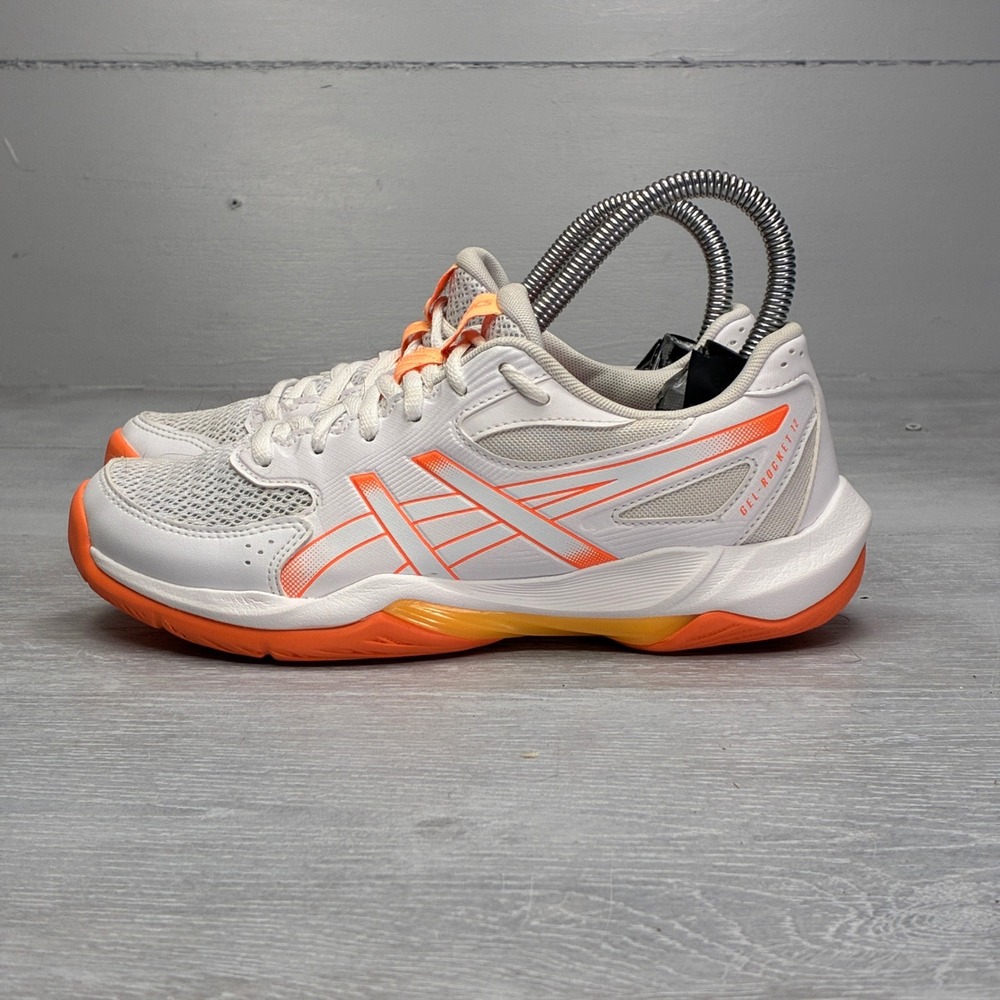 Asics Gel-Rocket 12 Womens Size 7 White Orange Volleyball Court Shoes 1072A119